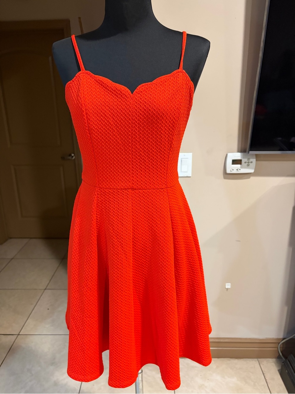 Orange Spaghetti-Strap Fit & Flare Dress